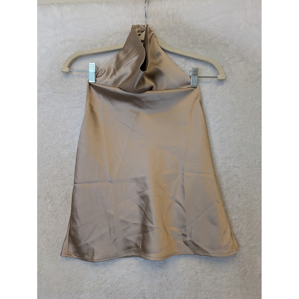 Thirty Thirty Halter Top Women's Medium Champagne Satin Open Back